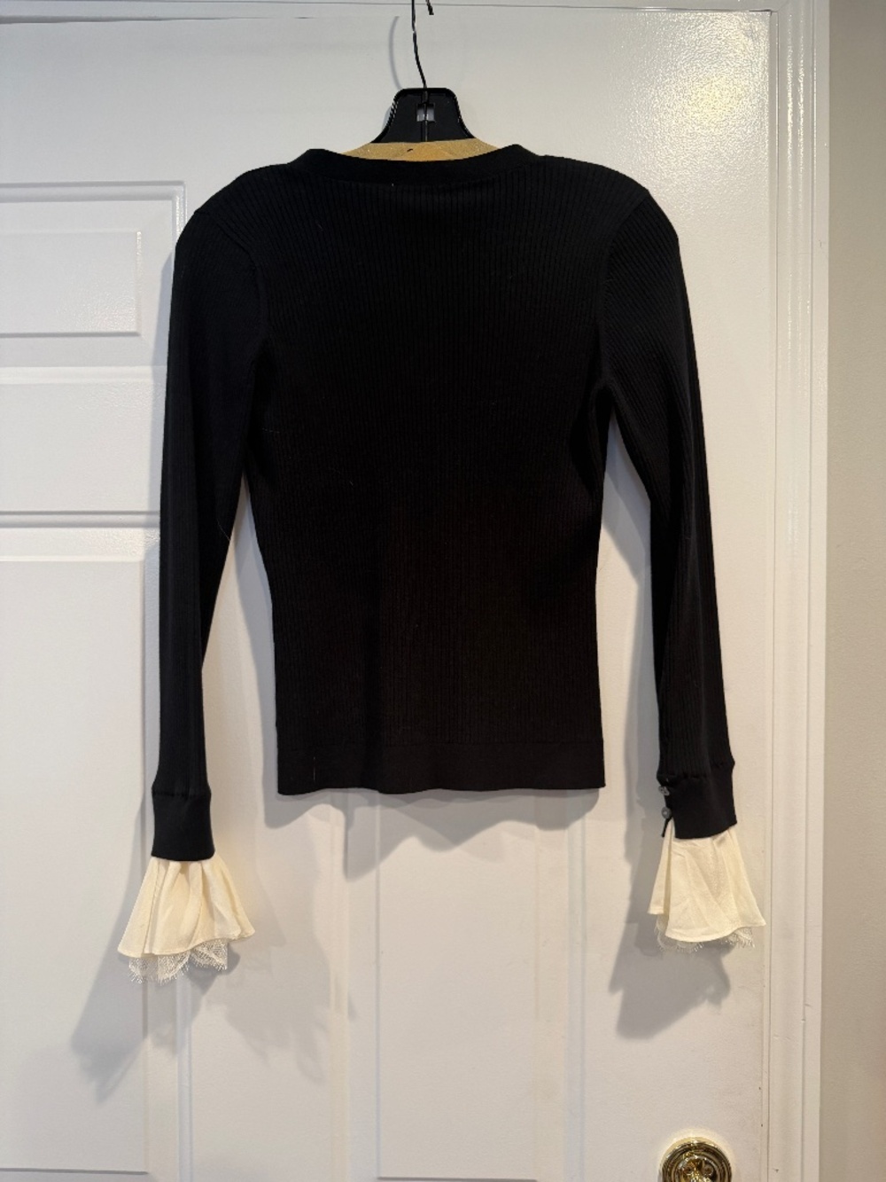 NEW Cinq a SEPT Bernadette Prestyled Ribbed cardigan in Black/Ivory - Picture 2 of 7